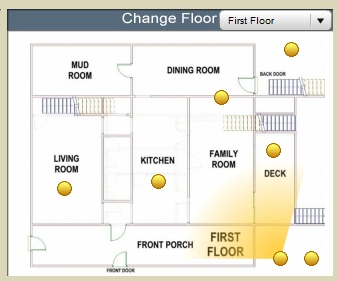 virtual tour floor plan with rotating radar showing the direction you are looking